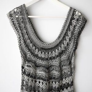 CARTISE Gray & White Crochet Dress, Top or Bathing Suit Coverup - Size Large